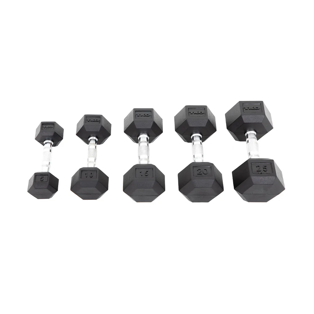 TKO 5-50lb Rubber Hex Dumbbell Set, Contour