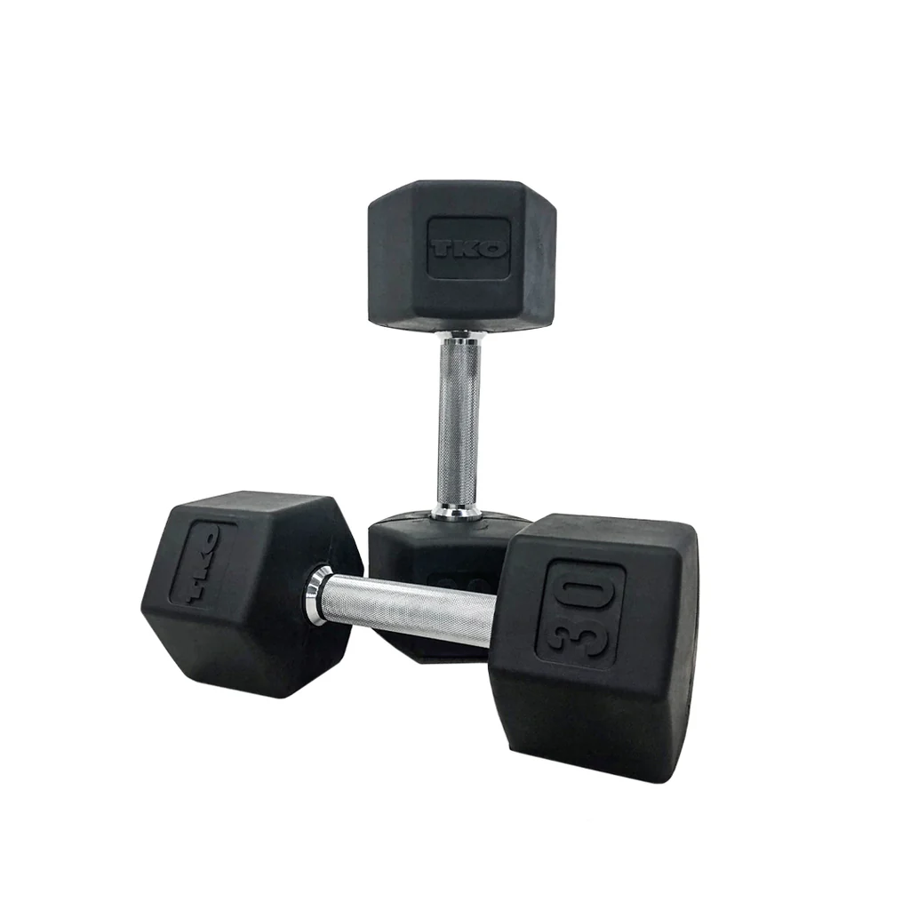 TKO 5-50lb Rubber Hex Dumbbell Set, Straight